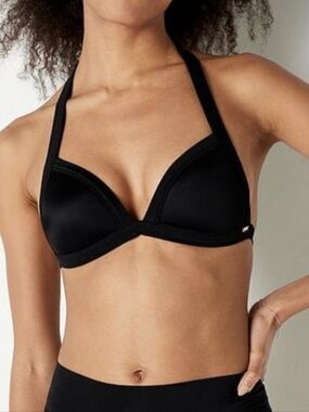 VS Pink Swim Halter Triangle Bikini Top Black Size Large 32 Inch